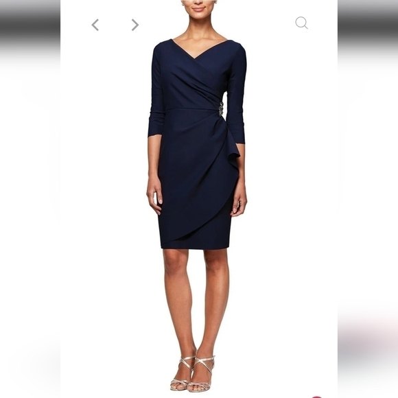 Alex Evenings Dresses & Skirts - NWT Alex Evenings Surplice Sheath Dress Beaded Hip & Cascade Ruffle Dress Navy